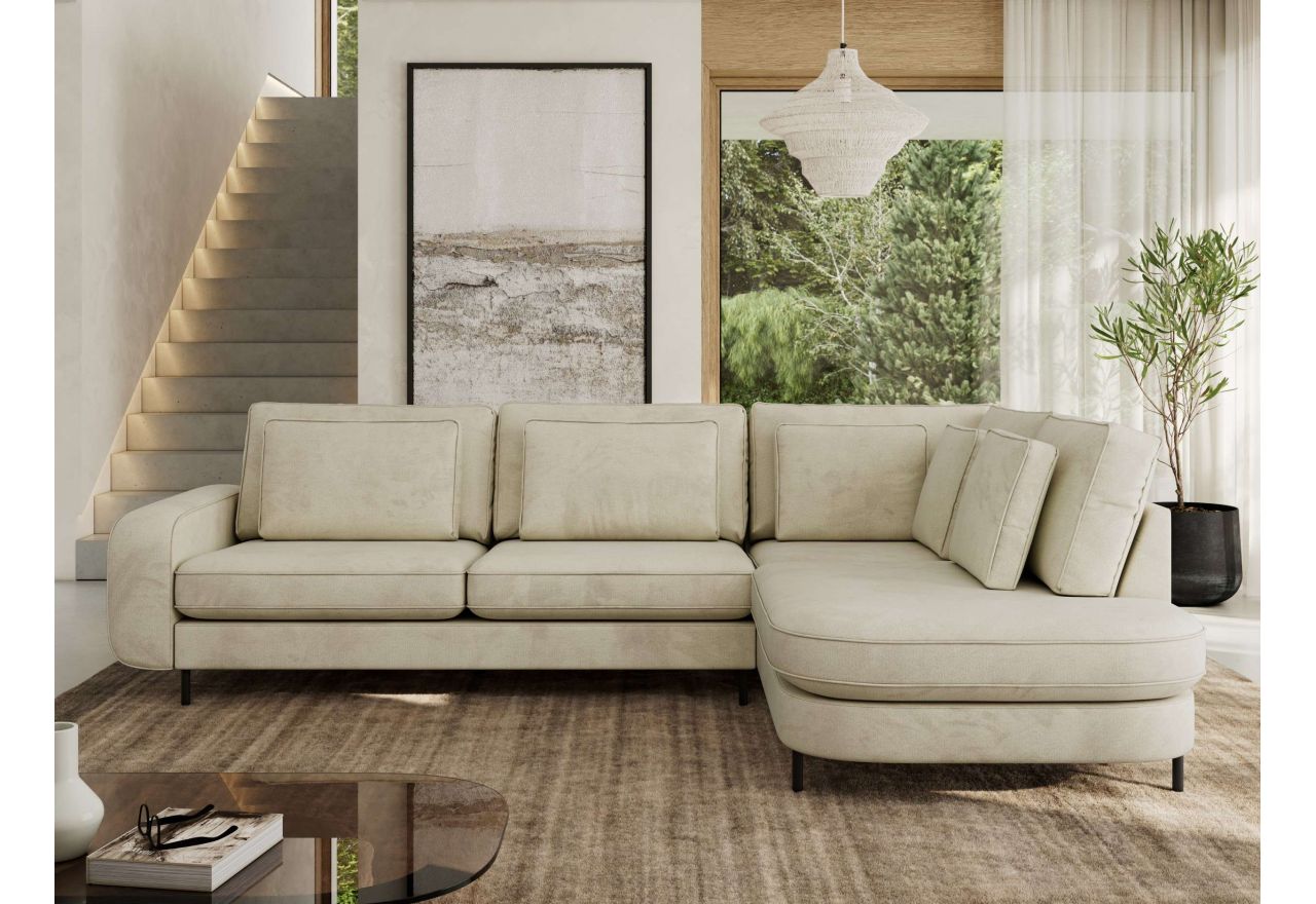 Narożnik CALENO L - strona prawa - beżowy, welwet