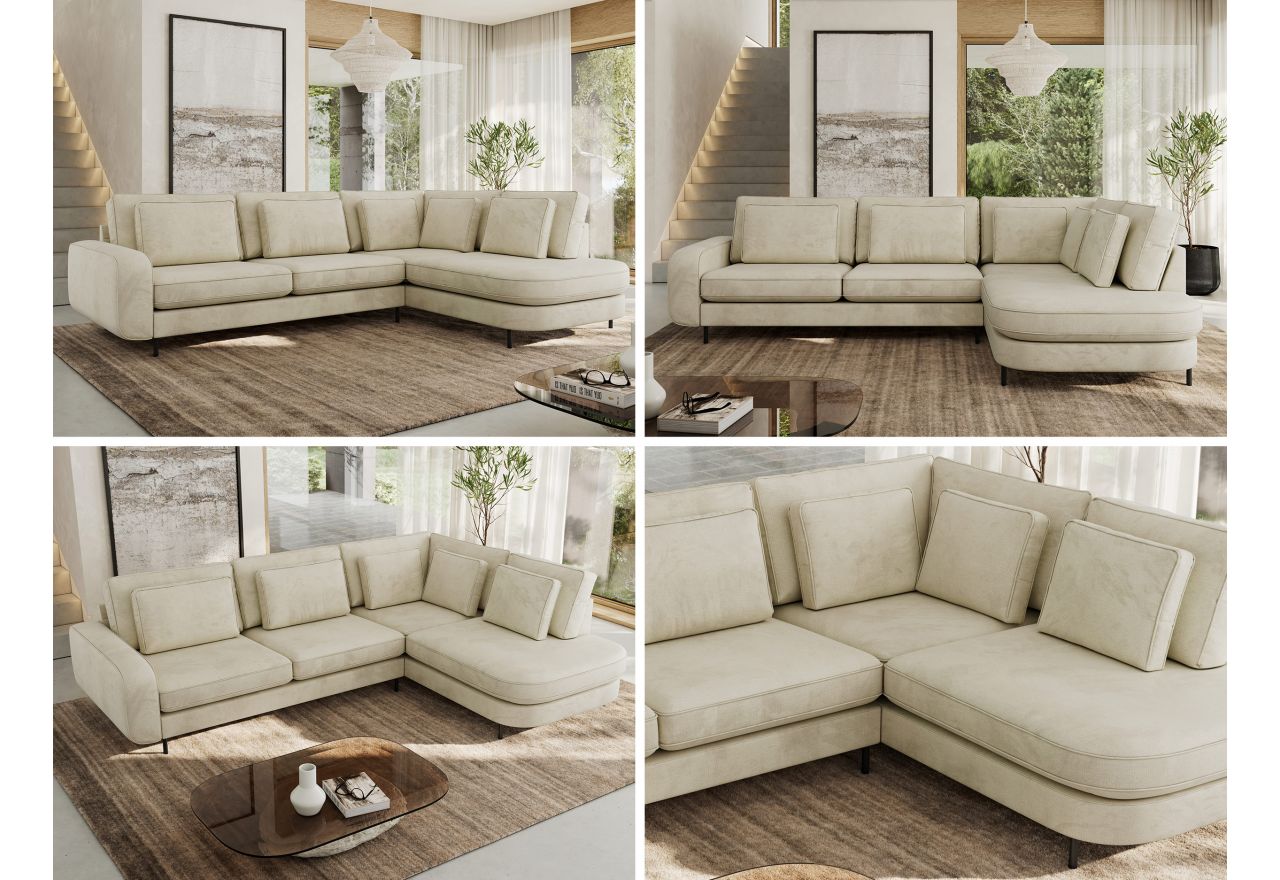 Narożnik CALENO L - strona prawa - beżowy, welwet