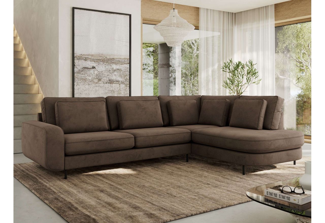 Narożnik CALENO L - strona prawa - brązowy, welwet