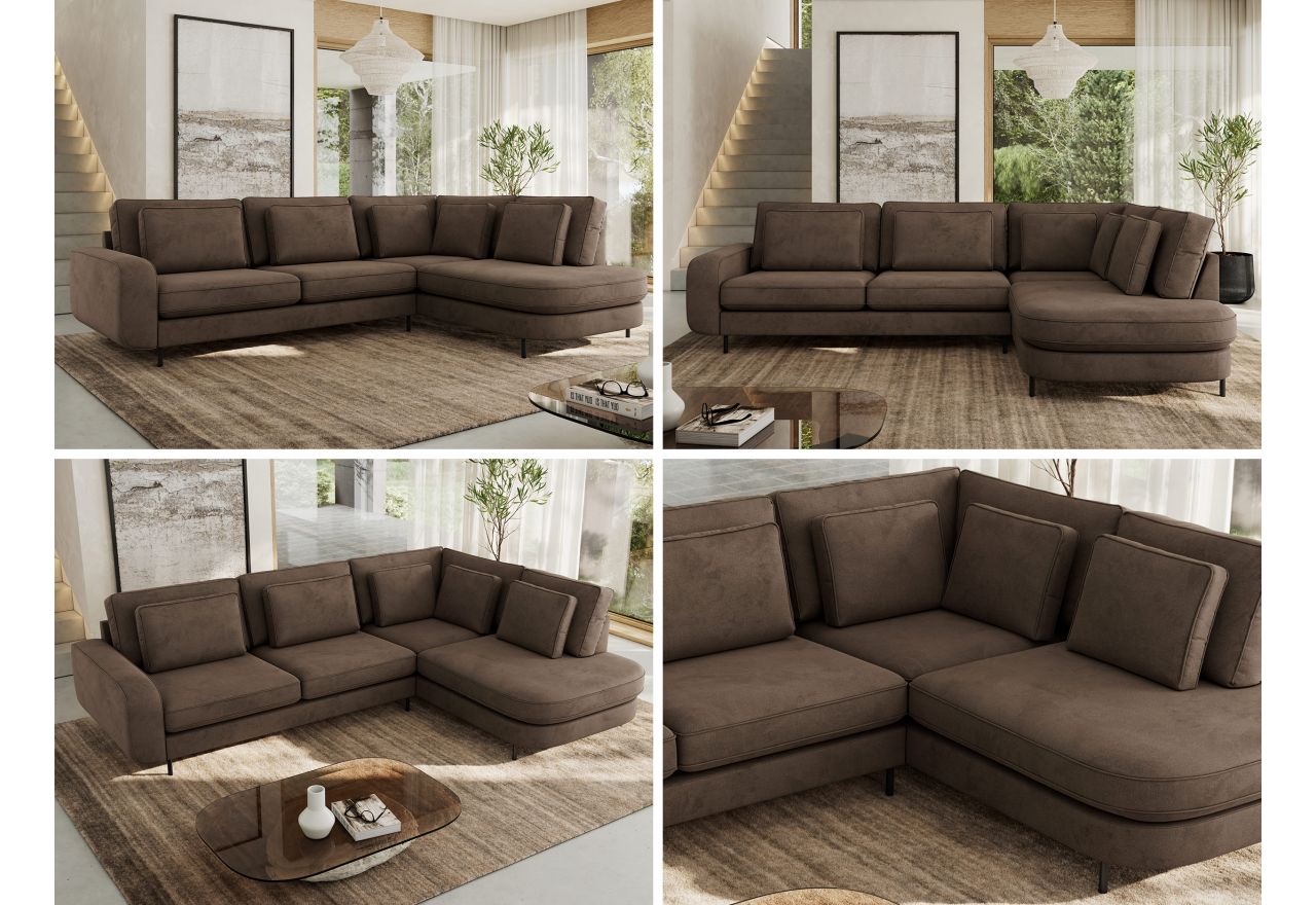 Narożnik CALENO L - strona prawa - brązowy, welwet