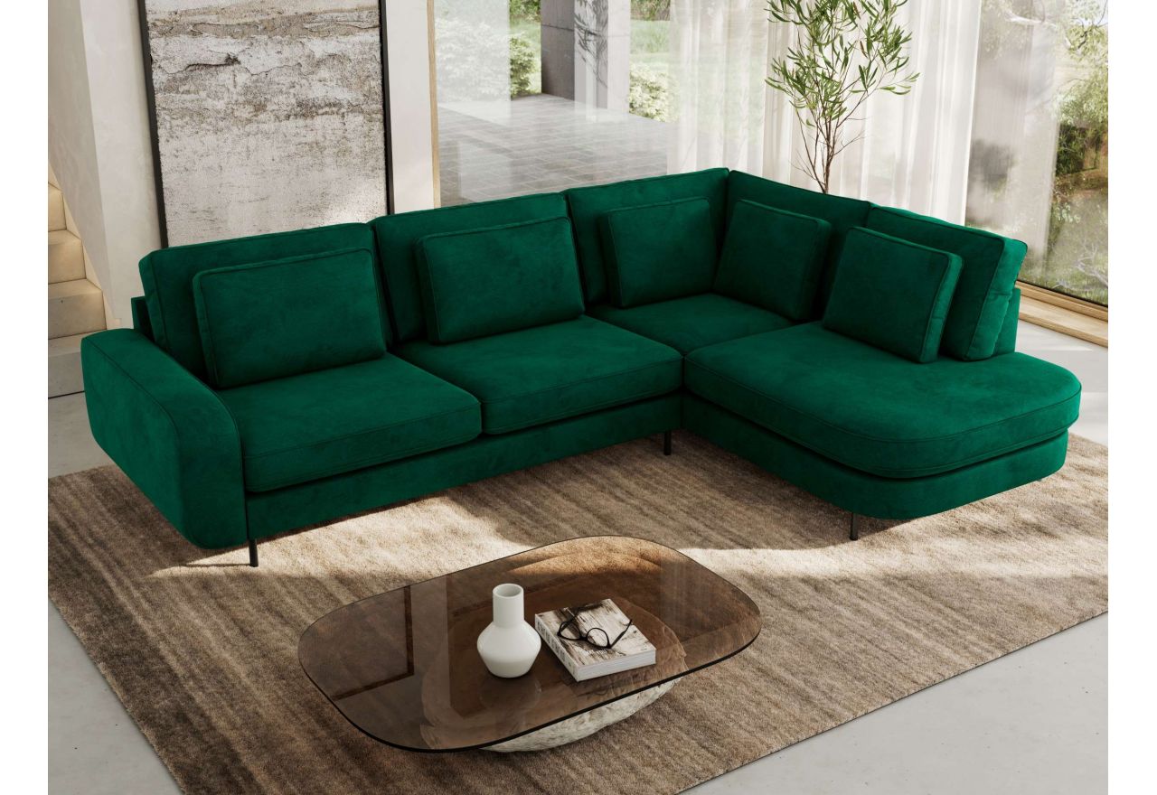 Narożnik CALENO L - strona prawa - ciemnozielony, welwet