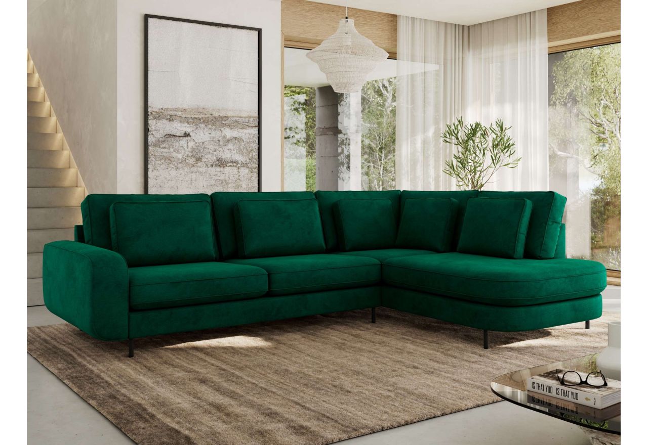 Narożnik CALENO L - strona prawa - ciemnozielony, welwet