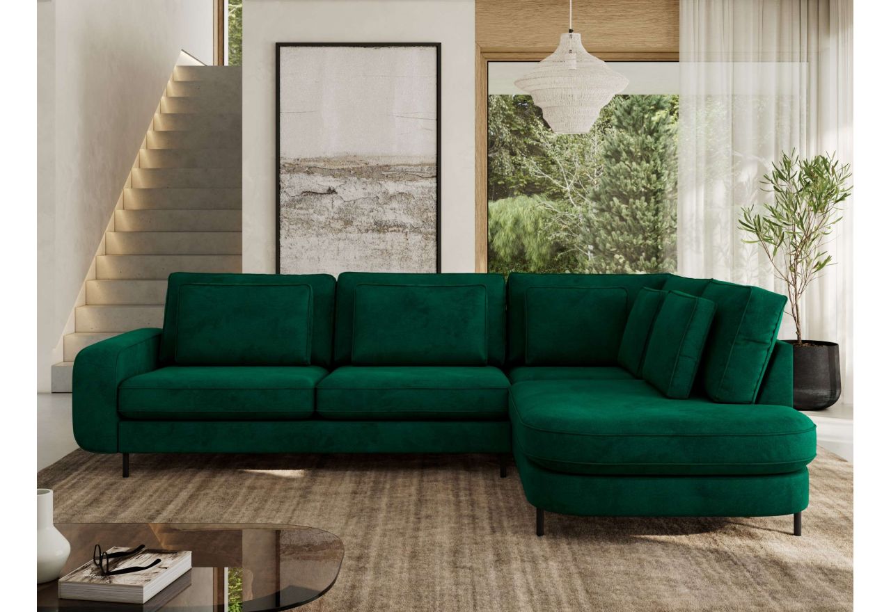 Narożnik CALENO L - strona prawa - ciemnozielony, welwet