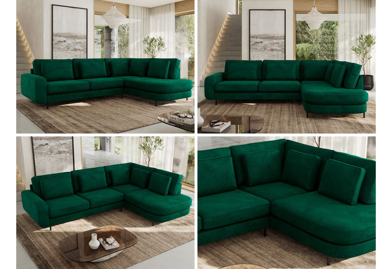 Narożnik CALENO L - strona prawa - ciemnozielony, welwet