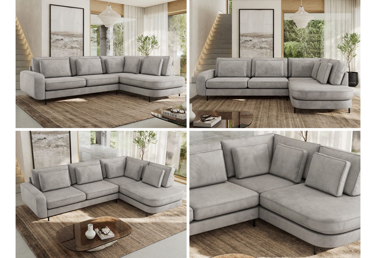 Narożnik CALENO L - strona prawa - jasnoszary, welwet