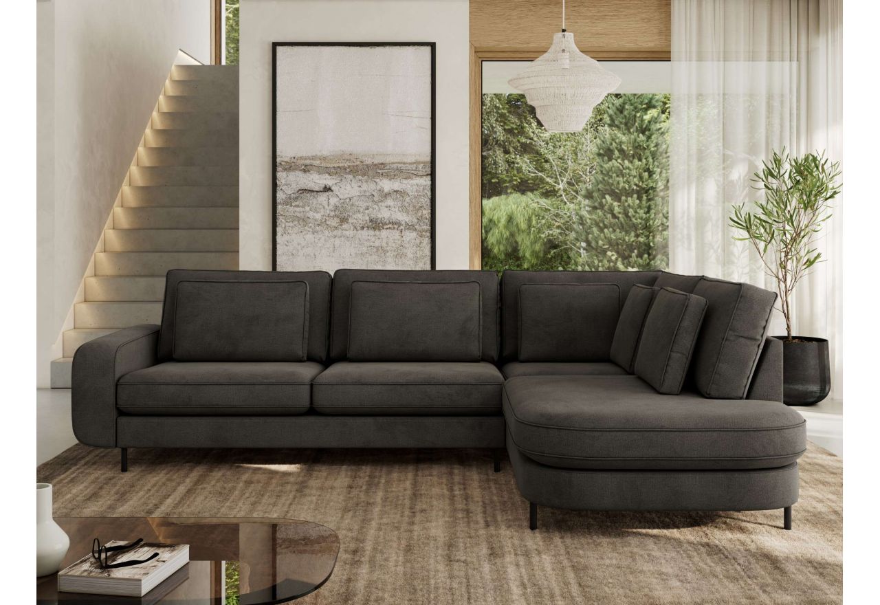 Narożnik CALENO L - strona prawa - ciemnoszary, welwet