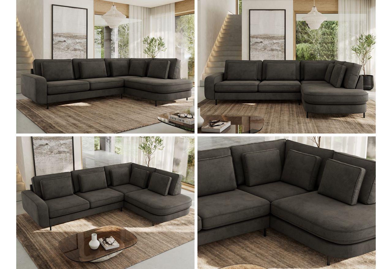 Narożnik CALENO L - strona prawa - ciemnoszary, welwet