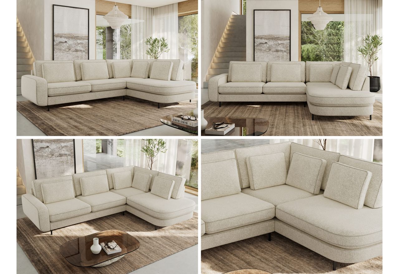 Narożnik CALENO L - strona prawa - kremowy, struktura