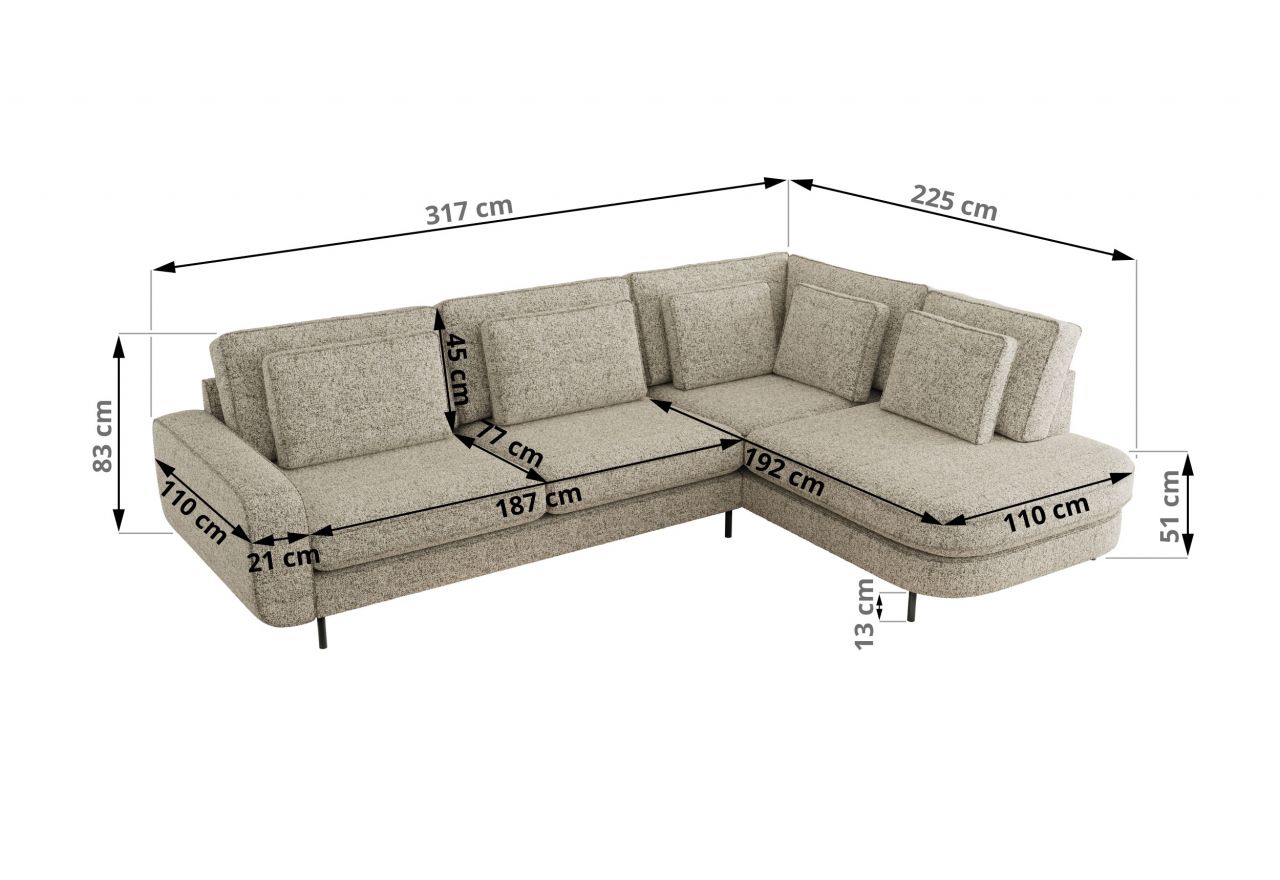 Narożnik CALENO L - strona prawa - beżowy, struktura