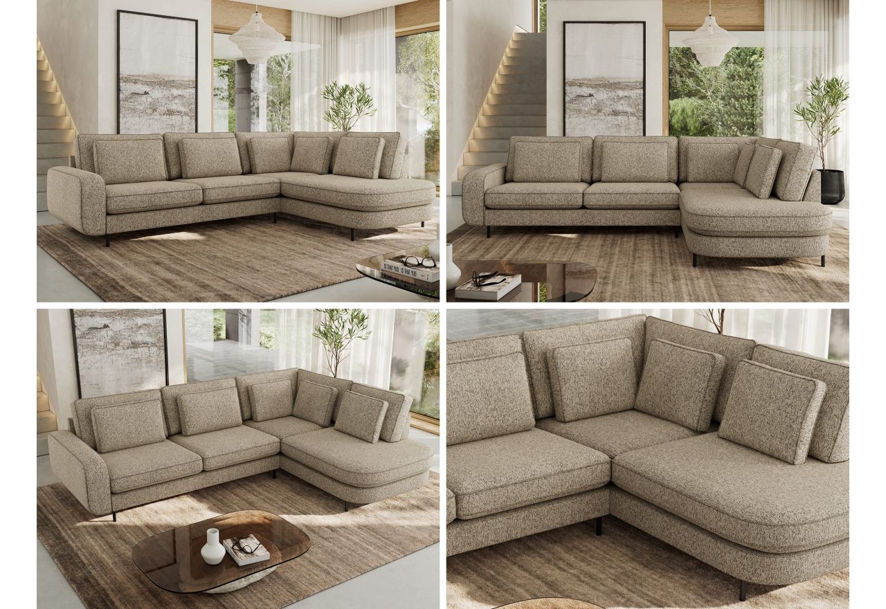 Narożnik CALENO L - strona prawa - ciemnobeżowy, struktura