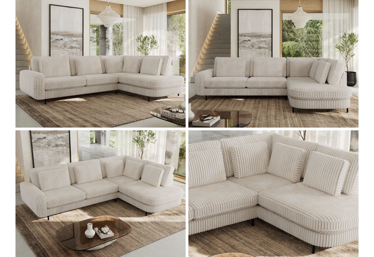 Narożnik CALENO L - strona prawa - beżowy, sztruks