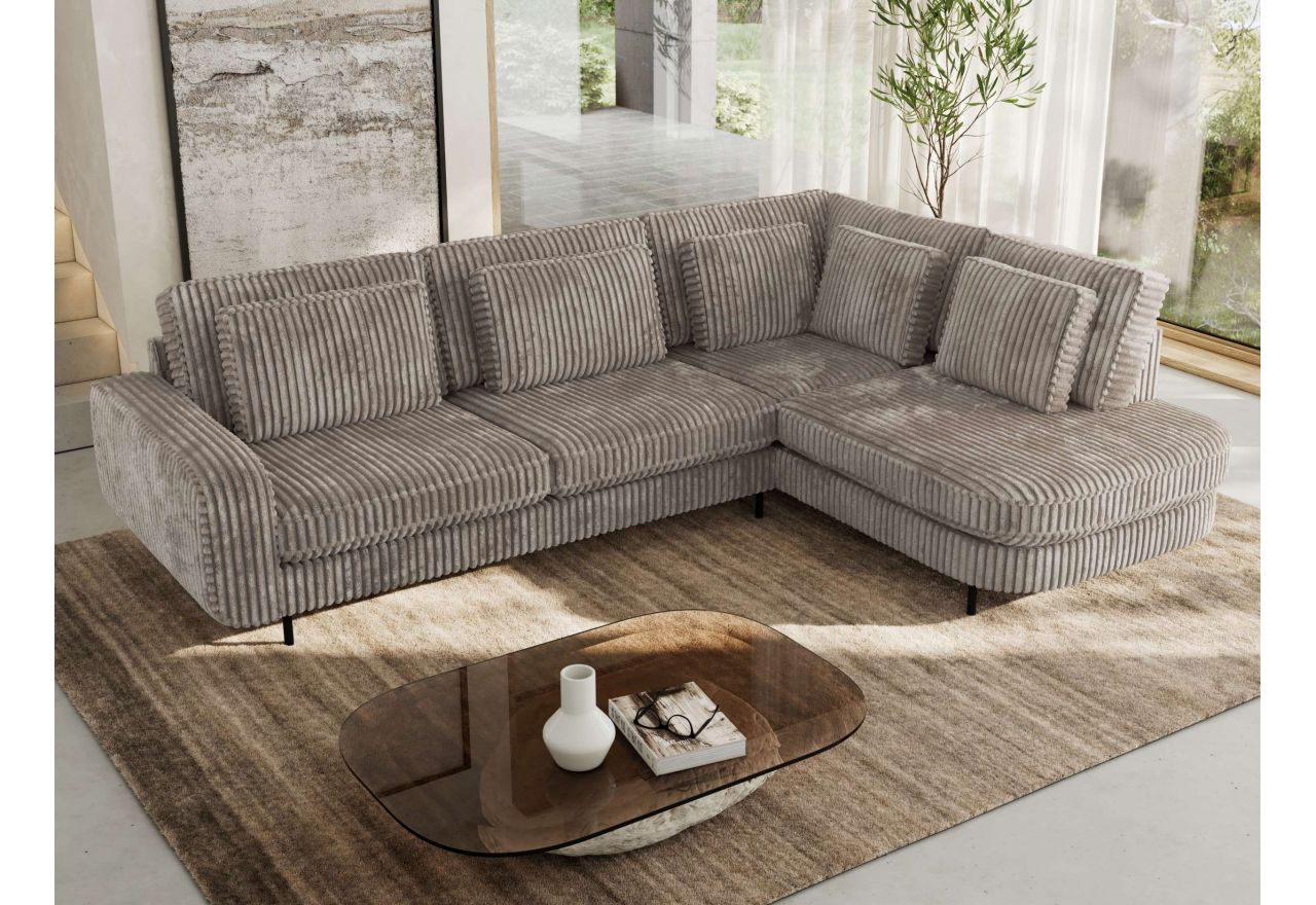 Narożnik CALENO L - strona prawa - jasnobrązowy, sztruks