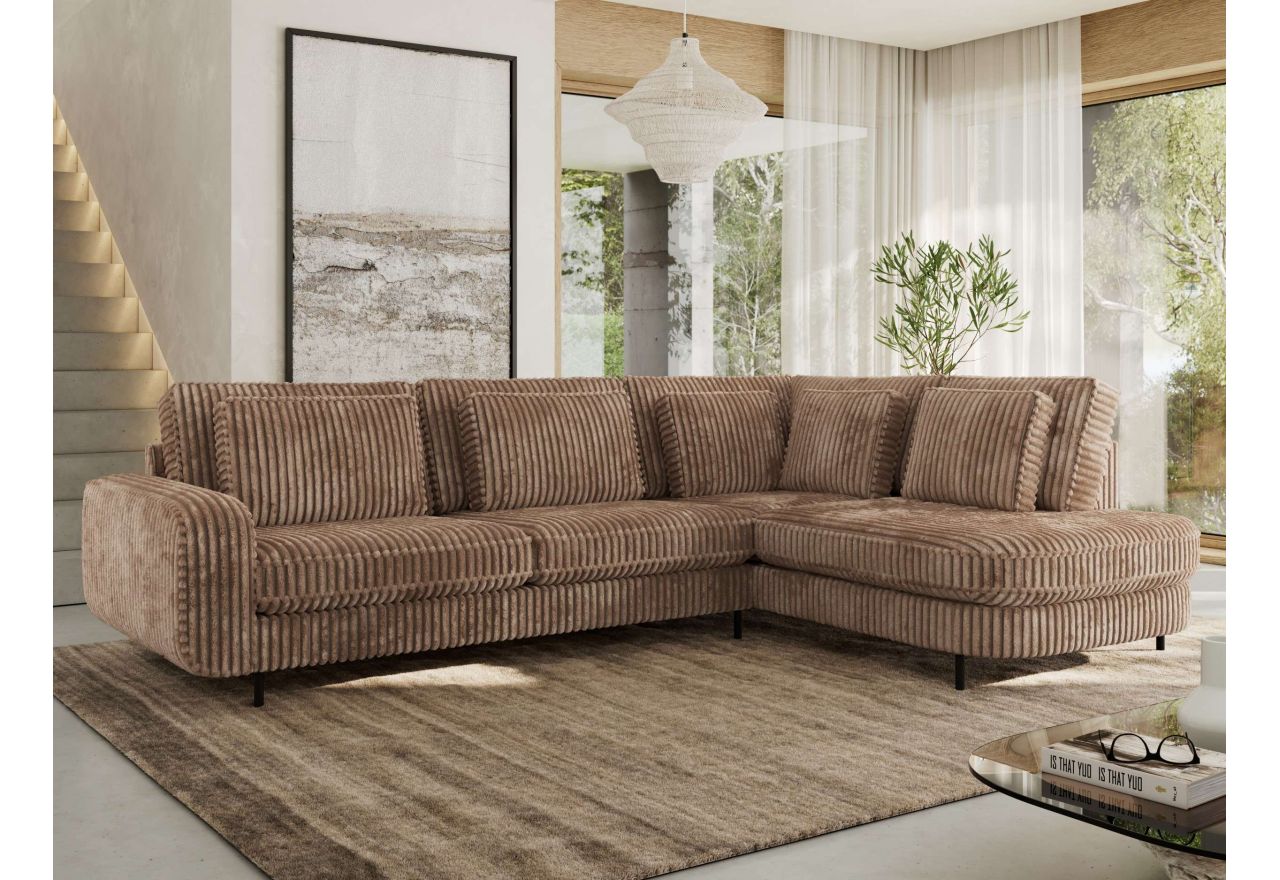 Narożnik CALENO L - strona prawa - brązowy, sztruks