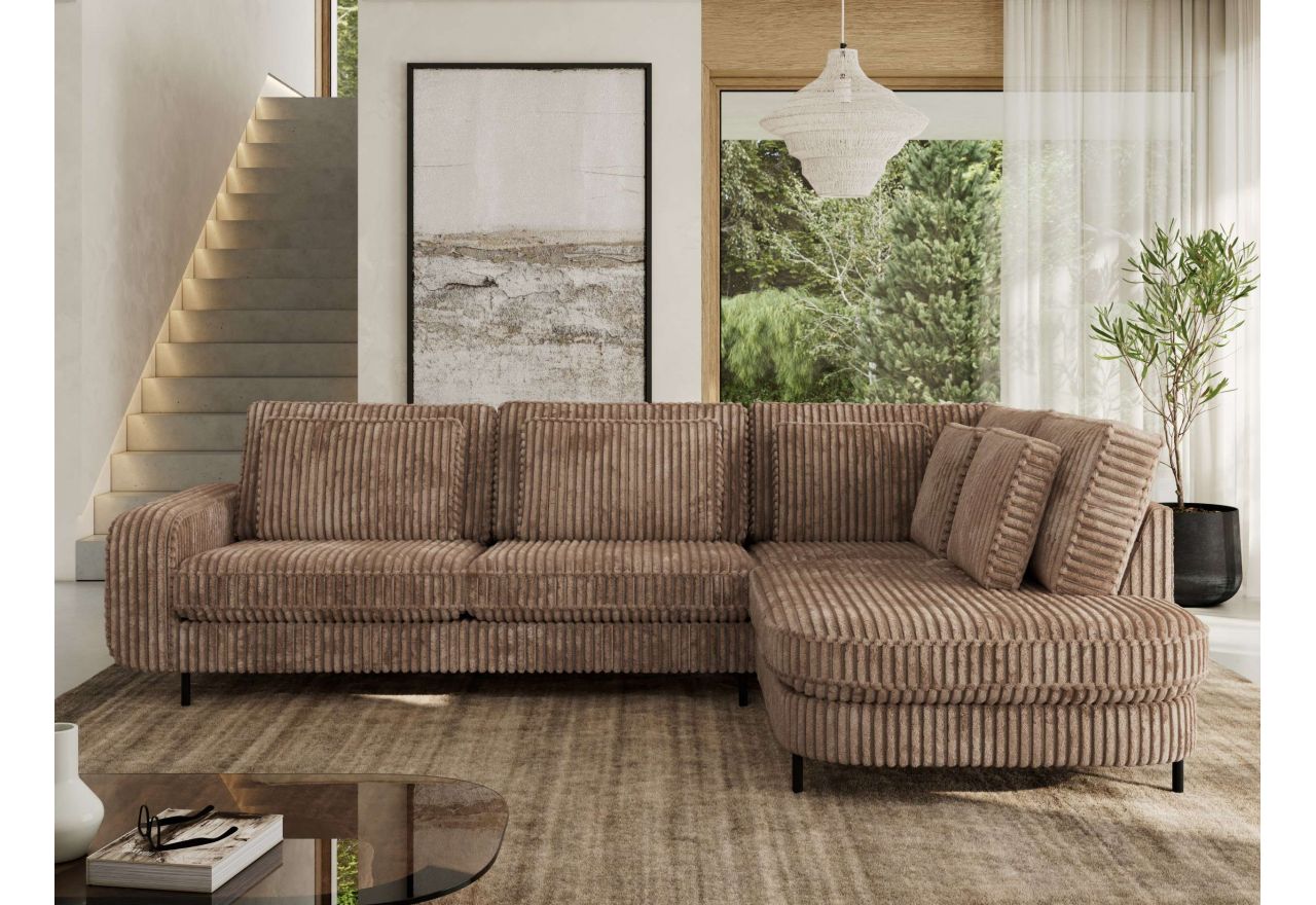 Narożnik CALENO L - strona prawa - brązowy, sztruks