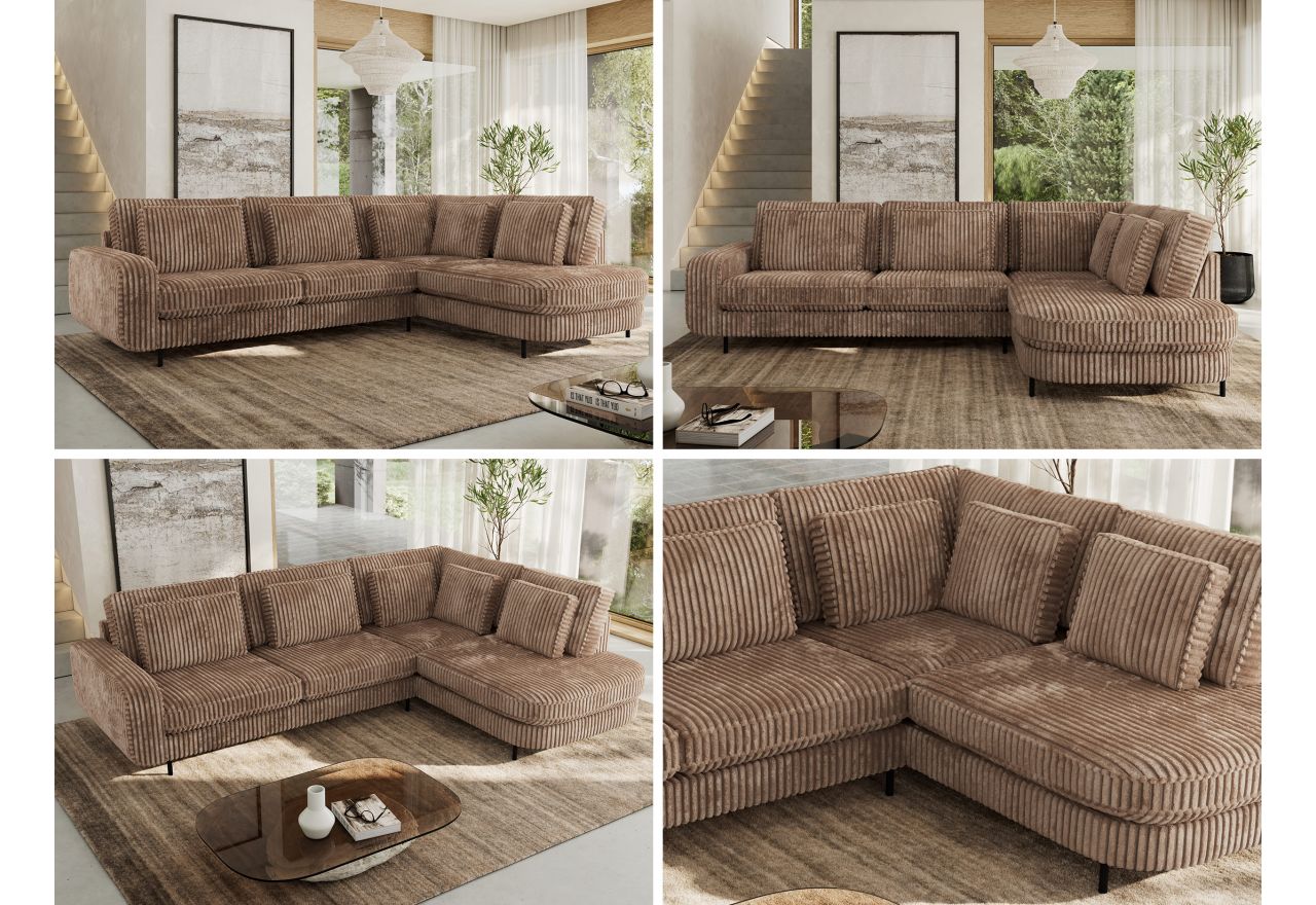 Narożnik CALENO L - strona prawa - brązowy, sztruks