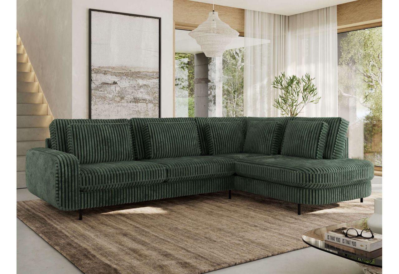 Narożnik CALENO L - strona prawa - ciemnozielony, sztruks