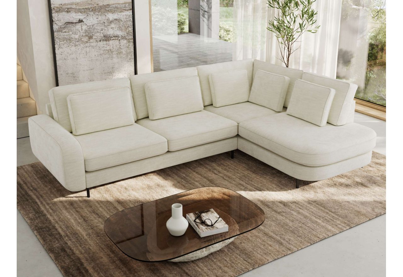 Narożnik CALENO L - strona prawa - kremowy, szenil gładki