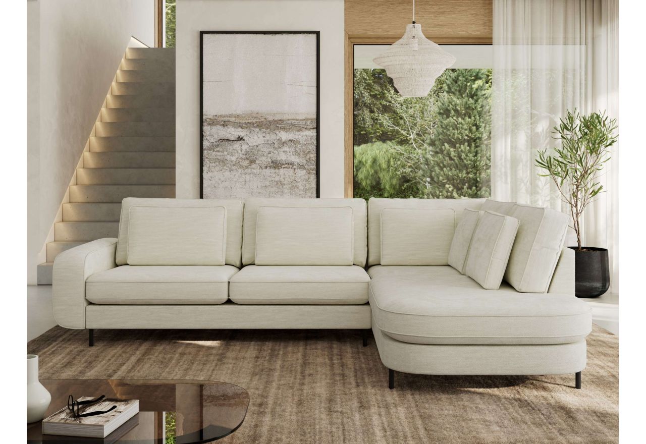 Narożnik CALENO L - strona prawa - kremowy, szenil gładki