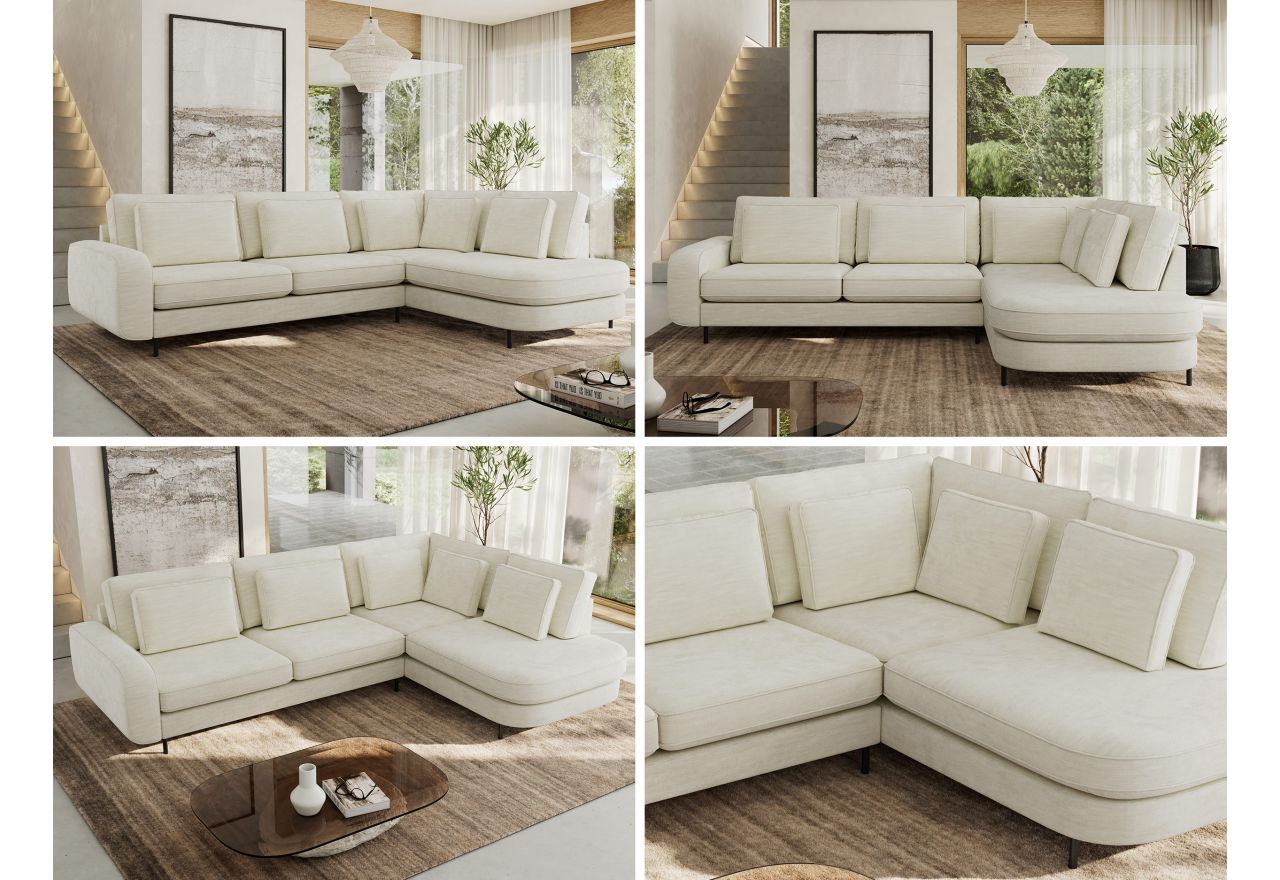 Narożnik CALENO L - strona prawa - kremowy, szenil gładki