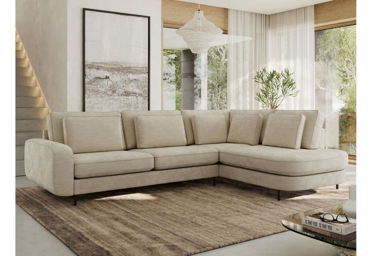 Narożnik CALENO L - strona prawa - beżowy, szenil gładki