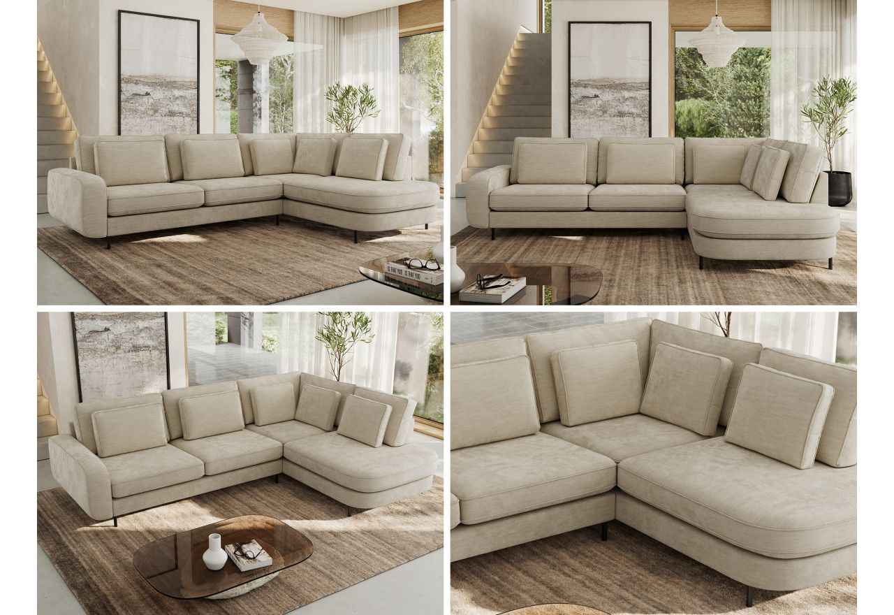 Narożnik CALENO L - strona prawa - beżowy, szenil gładki