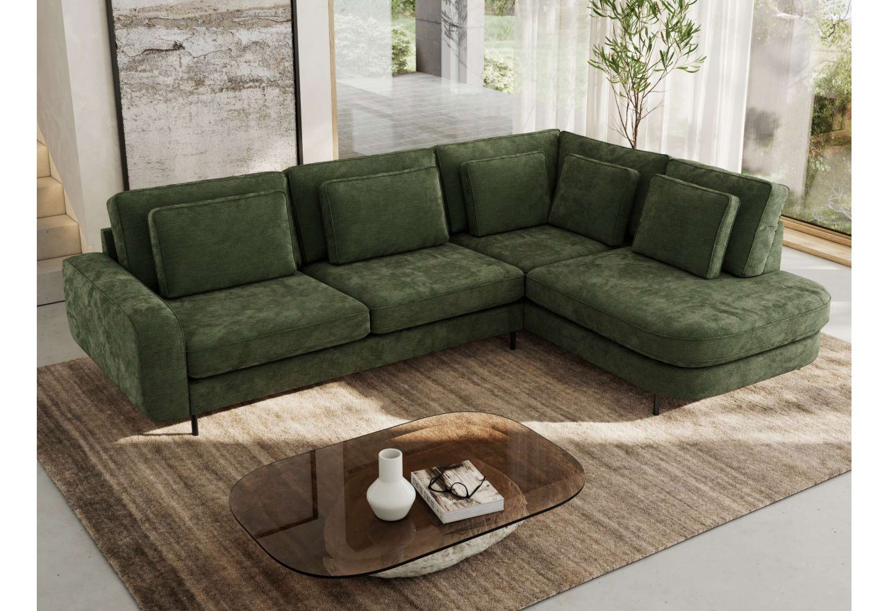 Narożnik CALENO L - strona prawa - ciemnozielony, szenil gładki