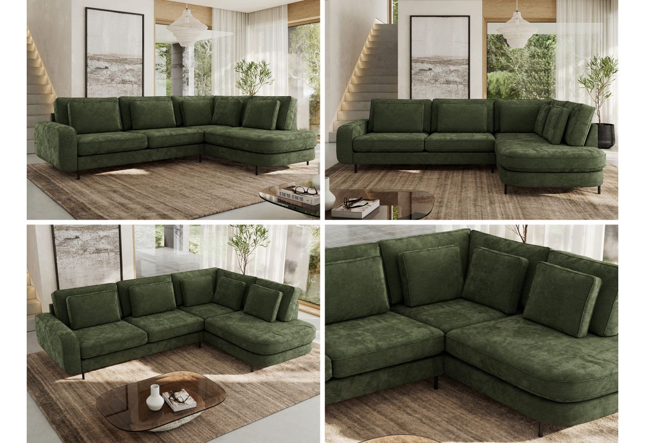 Narożnik CALENO L - strona prawa - ciemnozielony, szenil gładki