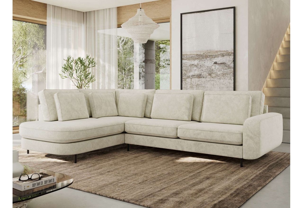 Narożnik CALENO L - strona lewa - kremowy, szenil grubo tkany