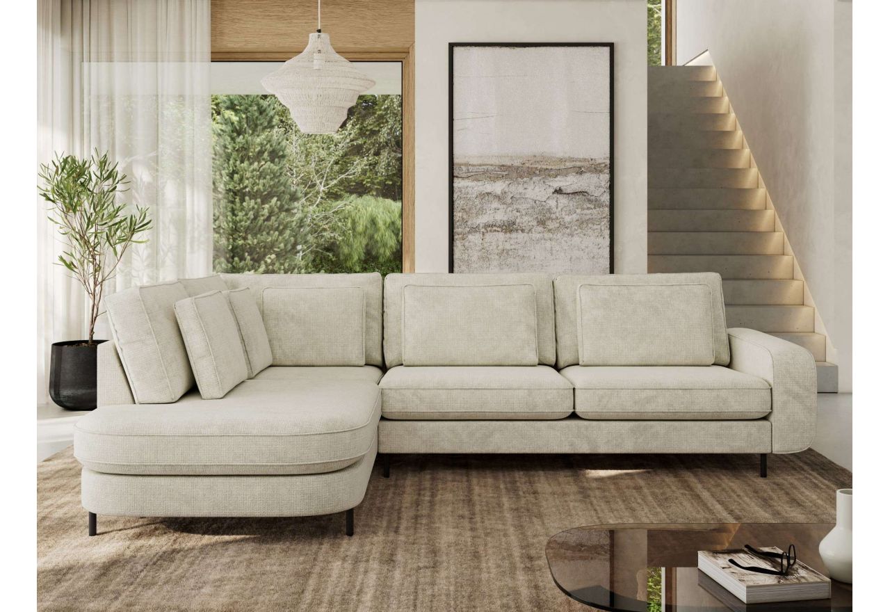 Narożnik CALENO L - strona lewa - kremowy, szenil grubo tkany