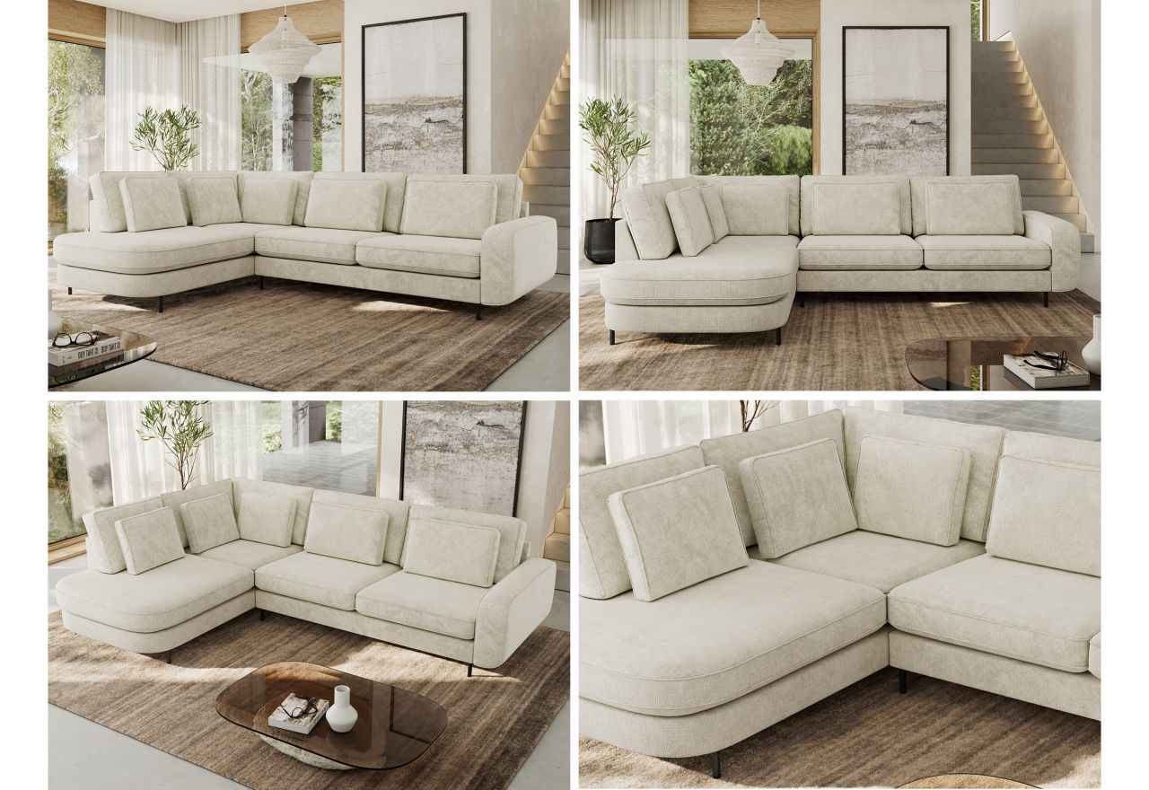 Narożnik CALENO L - strona lewa - kremowy, szenil grubo tkany