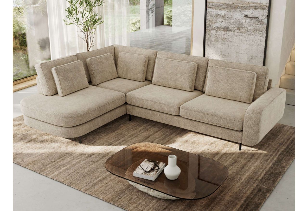 Narożnik CALENO L - strona lewa - beżowy, szenil grubo tkany