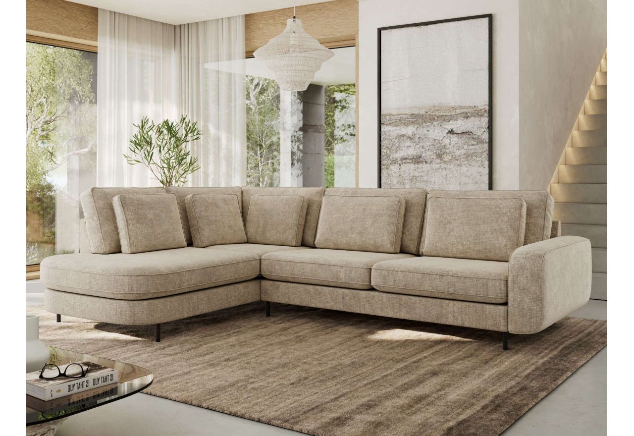 Narożnik CALENO L - strona lewa - beżowy, szenil grubo tkany