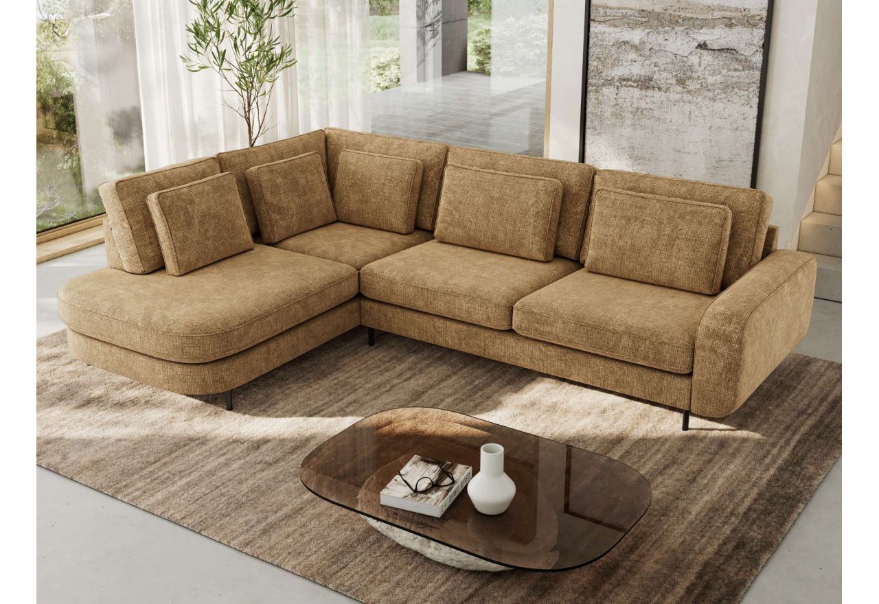 Narożnik CALENO L - strona lewa - jasnobrązowy, szenil grubo tkany