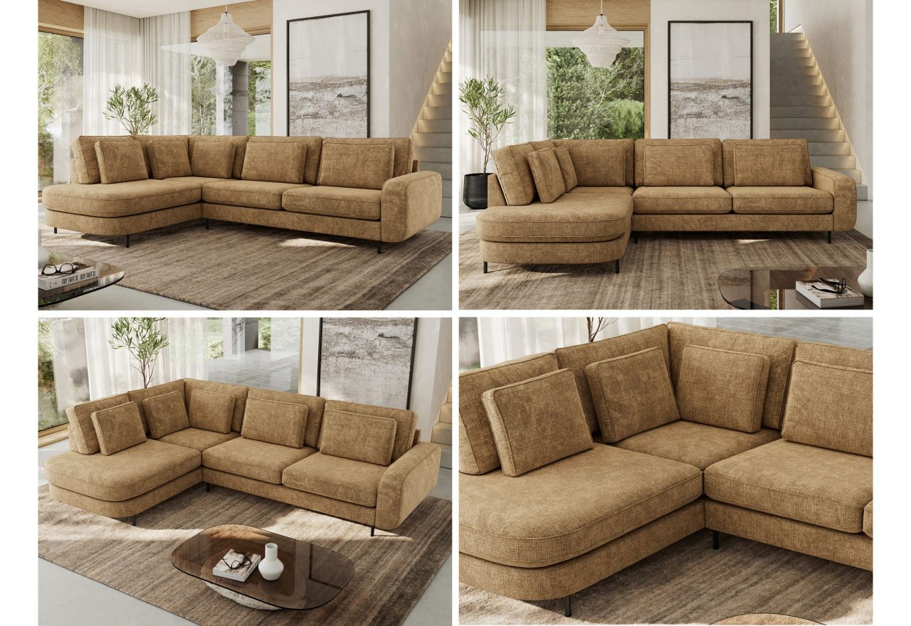 Narożnik CALENO L - strona lewa - jasnobrązowy, szenil grubo tkany