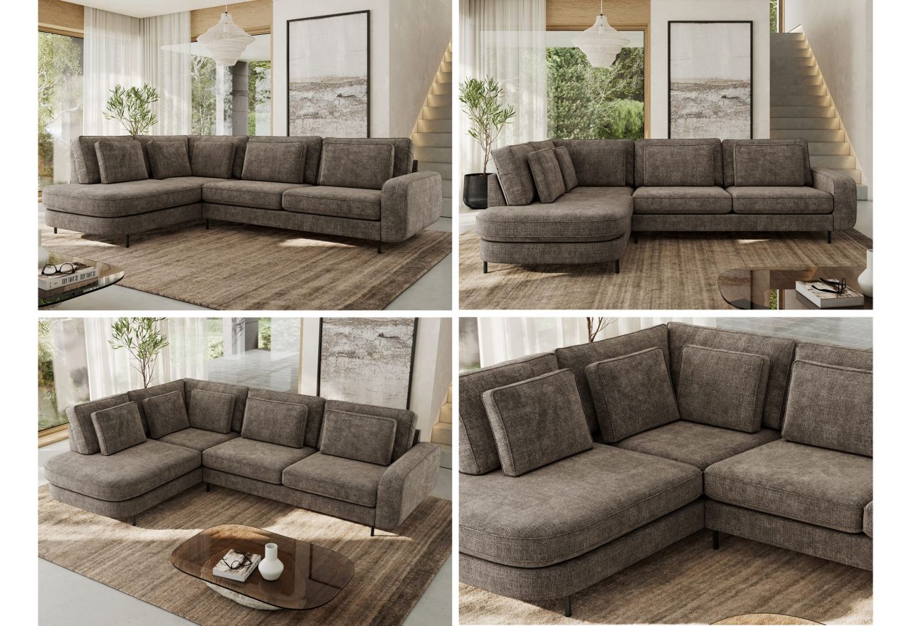 Narożnik CALENO L - strona lewa - brązowy, szenil grubo tkany