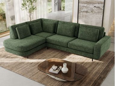 Narożnik CALENO L - strona lewa - ciemnozielony, szenil grubo tkany