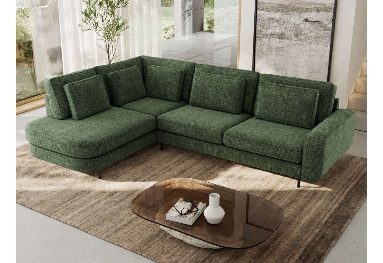 Narożnik CALENO L - strona lewa - ciemnozielony, szenil grubo tkany