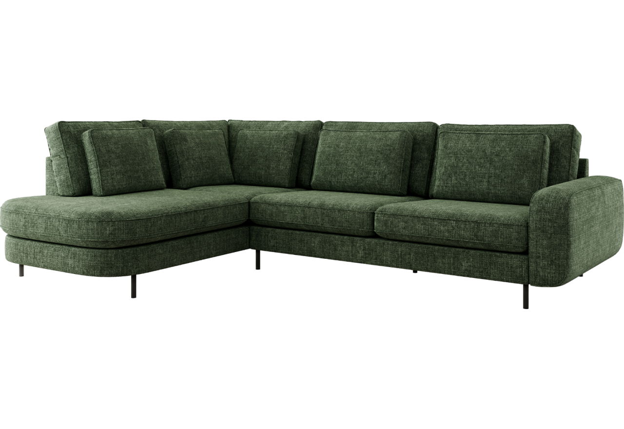 Narożnik CALENO L - strona lewa - ciemnozielony, szenil grubo tkany