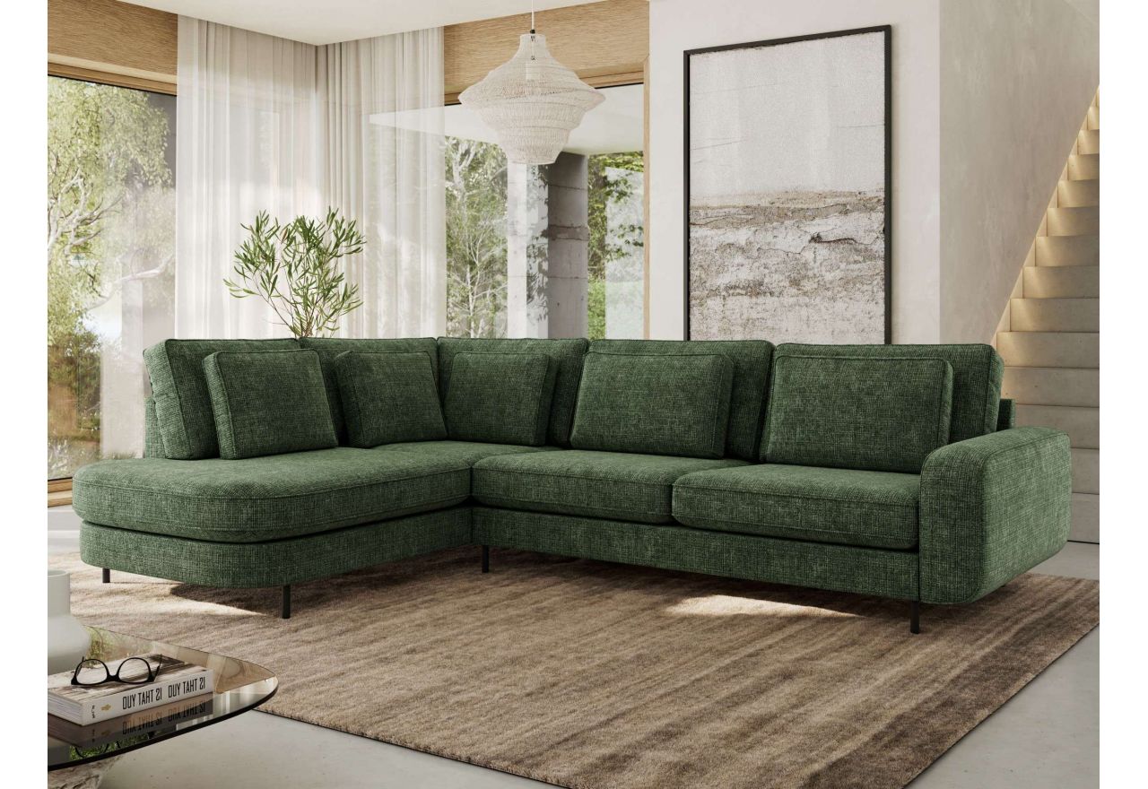 Narożnik CALENO L - strona lewa - ciemnozielony, szenil grubo tkany