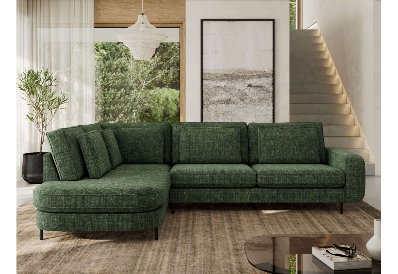 Narożnik CALENO L - strona lewa - ciemnozielony, szenil grubo tkany