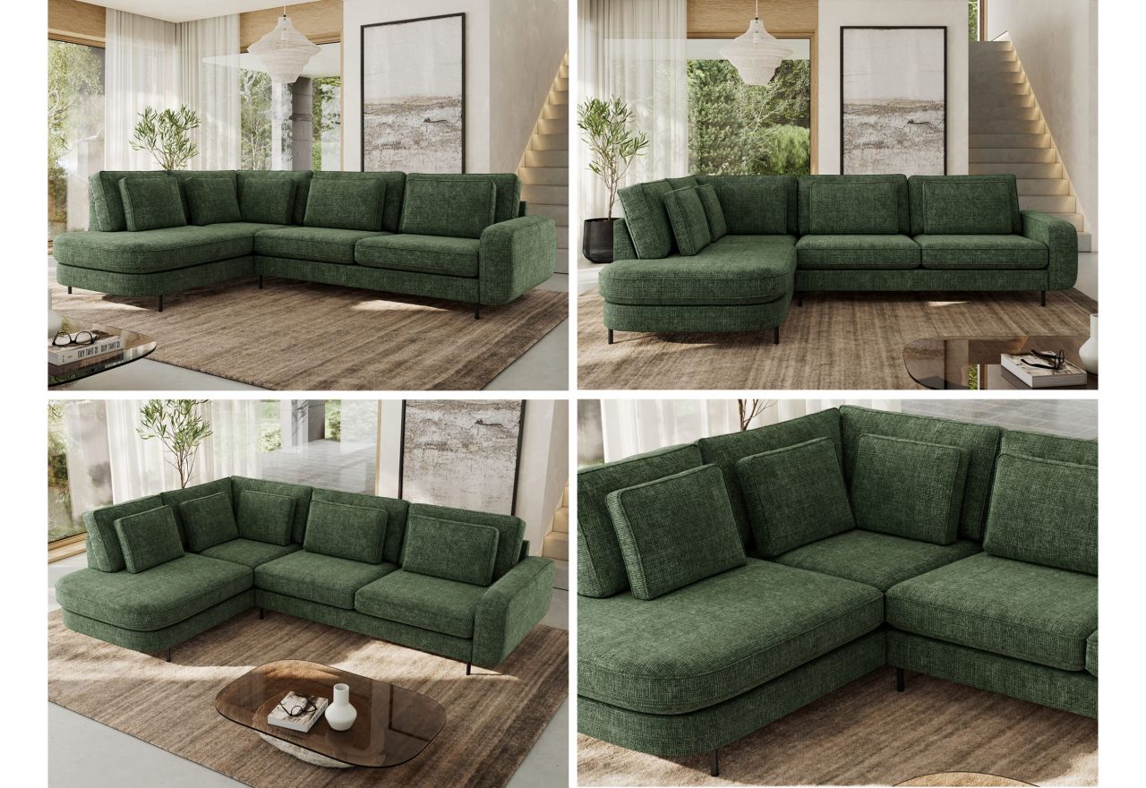 Narożnik CALENO L - strona lewa - ciemnozielony, szenil grubo tkany