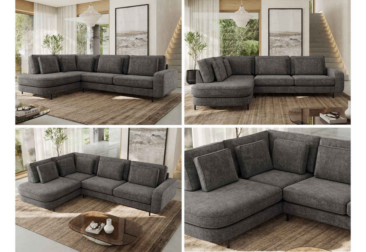 Narożnik CALENO L - strona lewa - szary, szenil grubo tkany