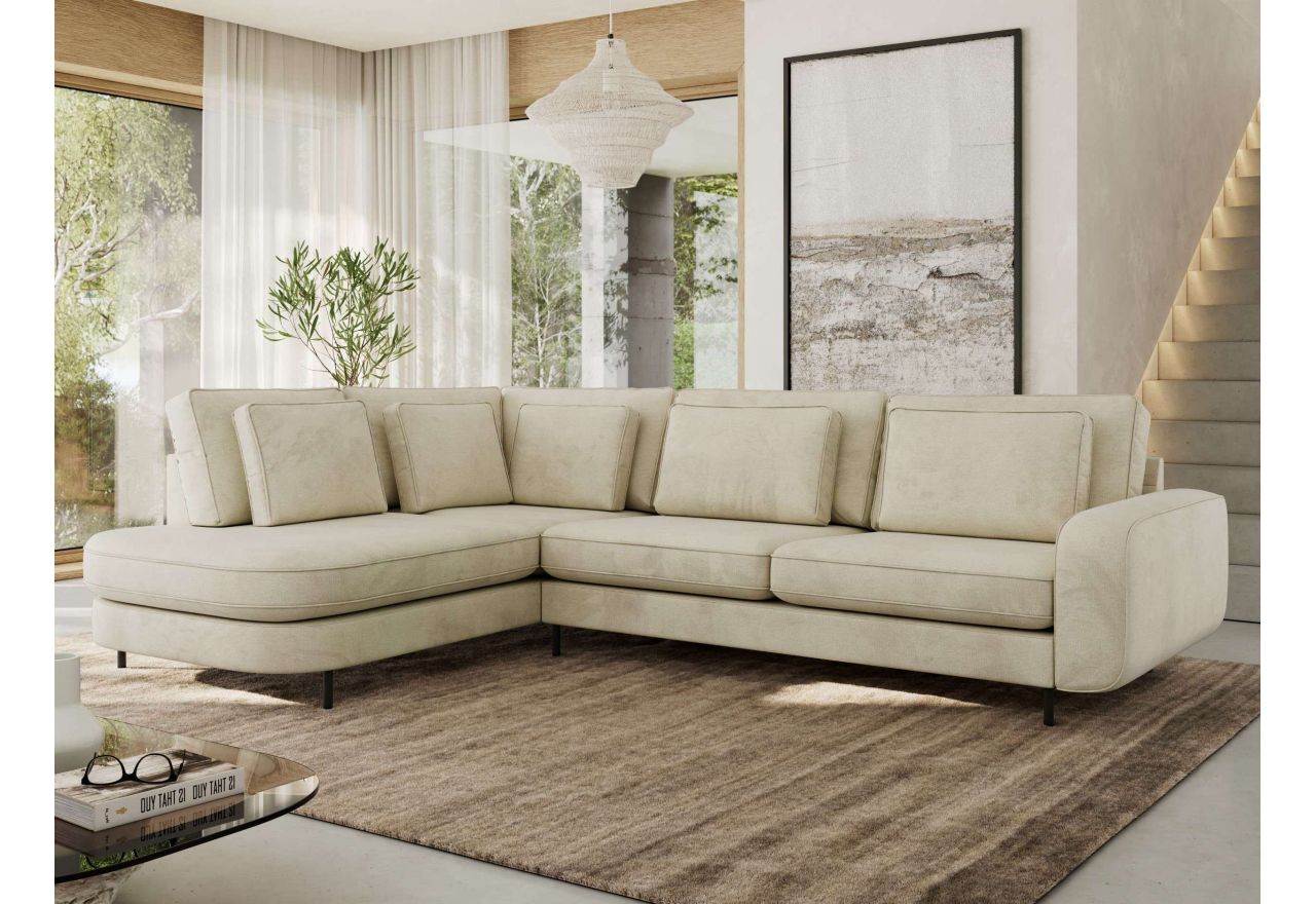 Narożnik CALENO L - strona lewa - beżowy, welwet