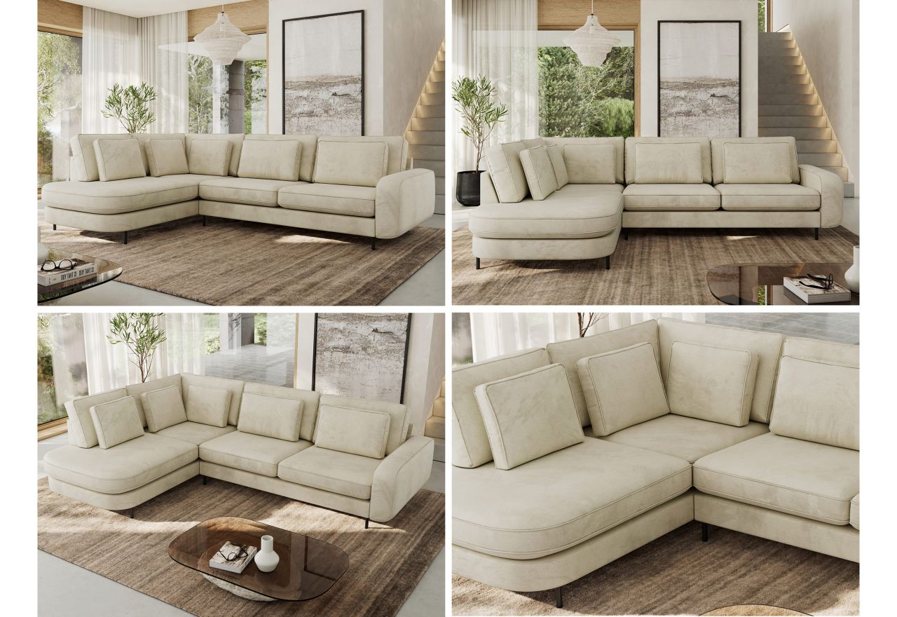 Narożnik CALENO L - strona lewa - beżowy, welwet