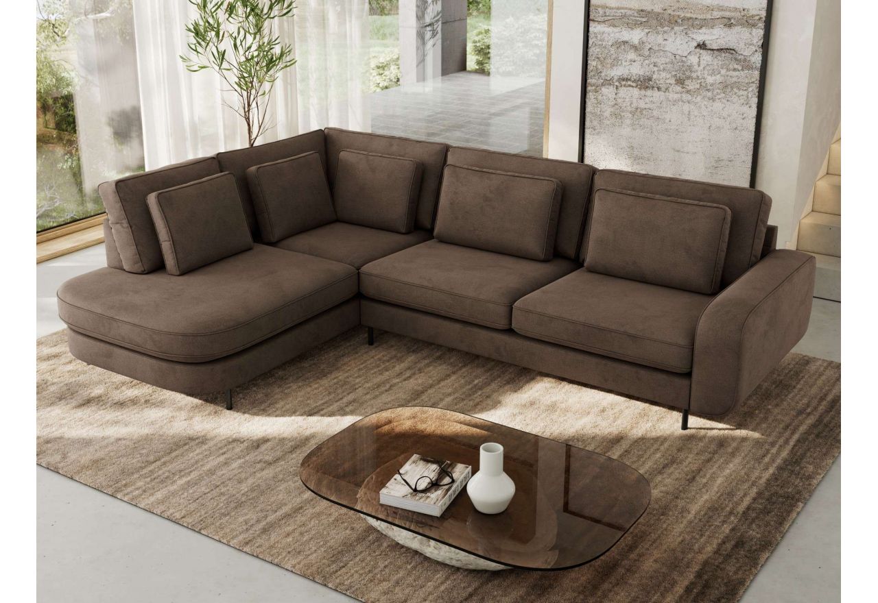 Narożnik CALENO L - strona lewa - brązowy, welwet