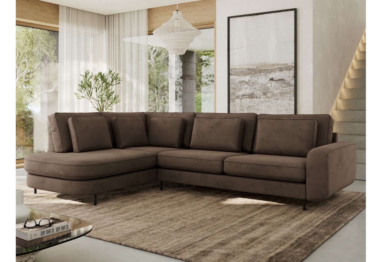 Narożnik CALENO L - strona lewa - brązowy, welwet