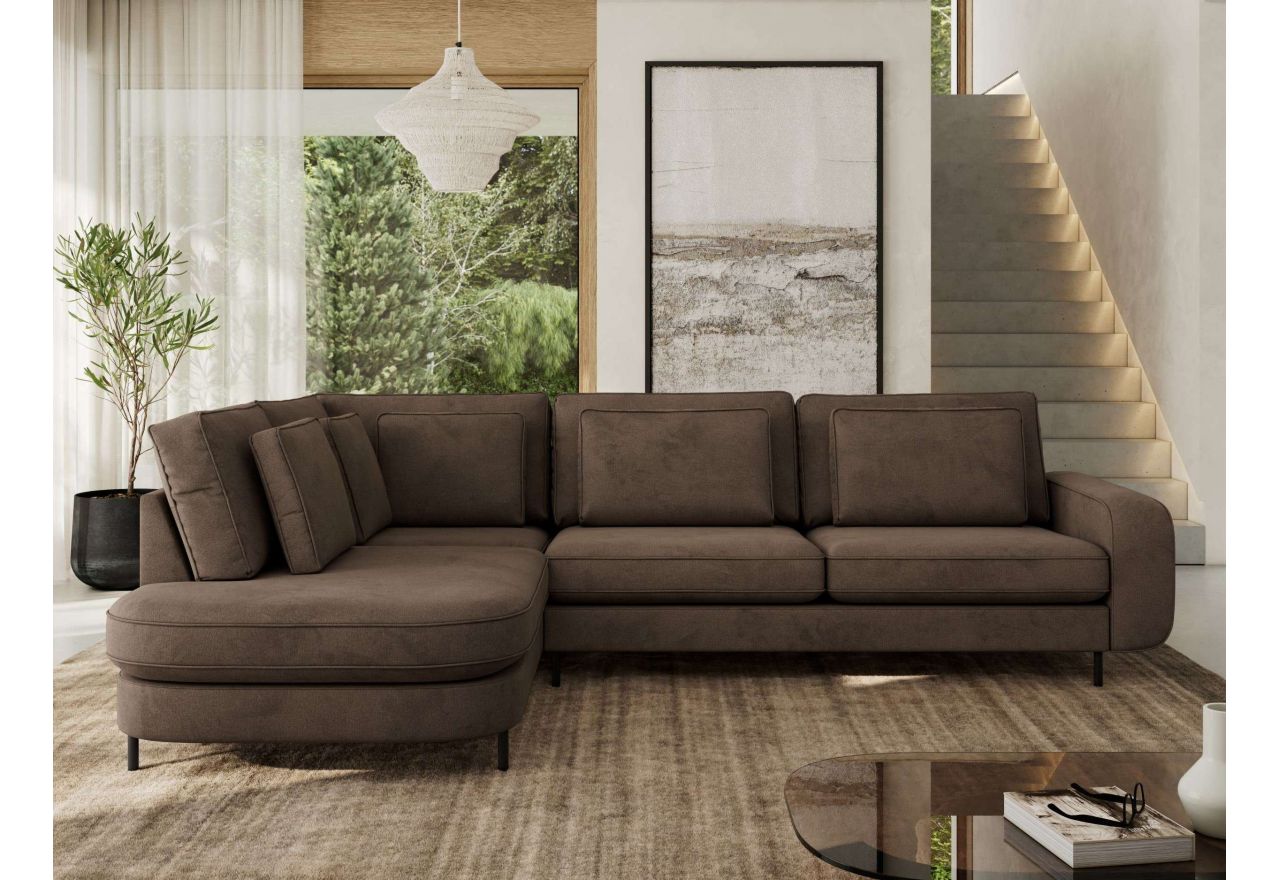 Narożnik CALENO L - strona lewa - brązowy, welwet