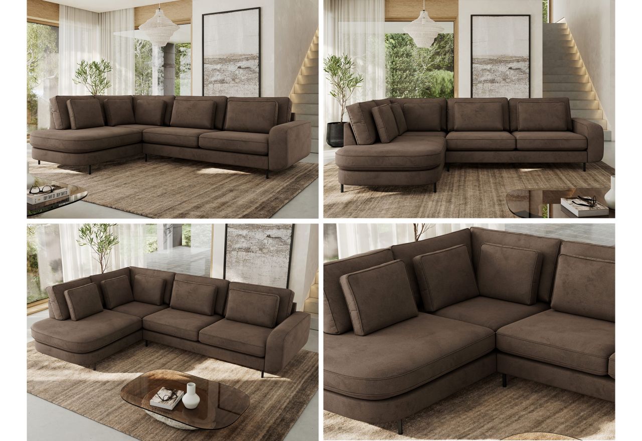 Narożnik CALENO L - strona lewa - brązowy, welwet