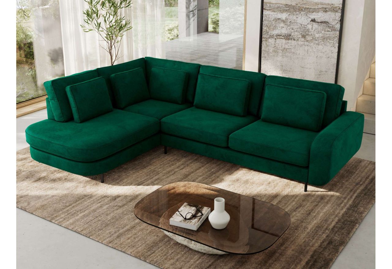 Narożnik CALENO L - strona lewa - ciemnozielony, welwet