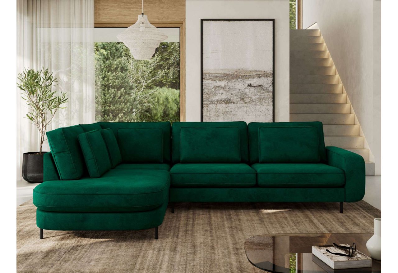 Narożnik CALENO L - strona lewa - ciemnozielony, welwet